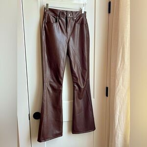 Veronica Beard High Rise Faux Leather Flare Jeans Dark Chocolate Brown Size 26